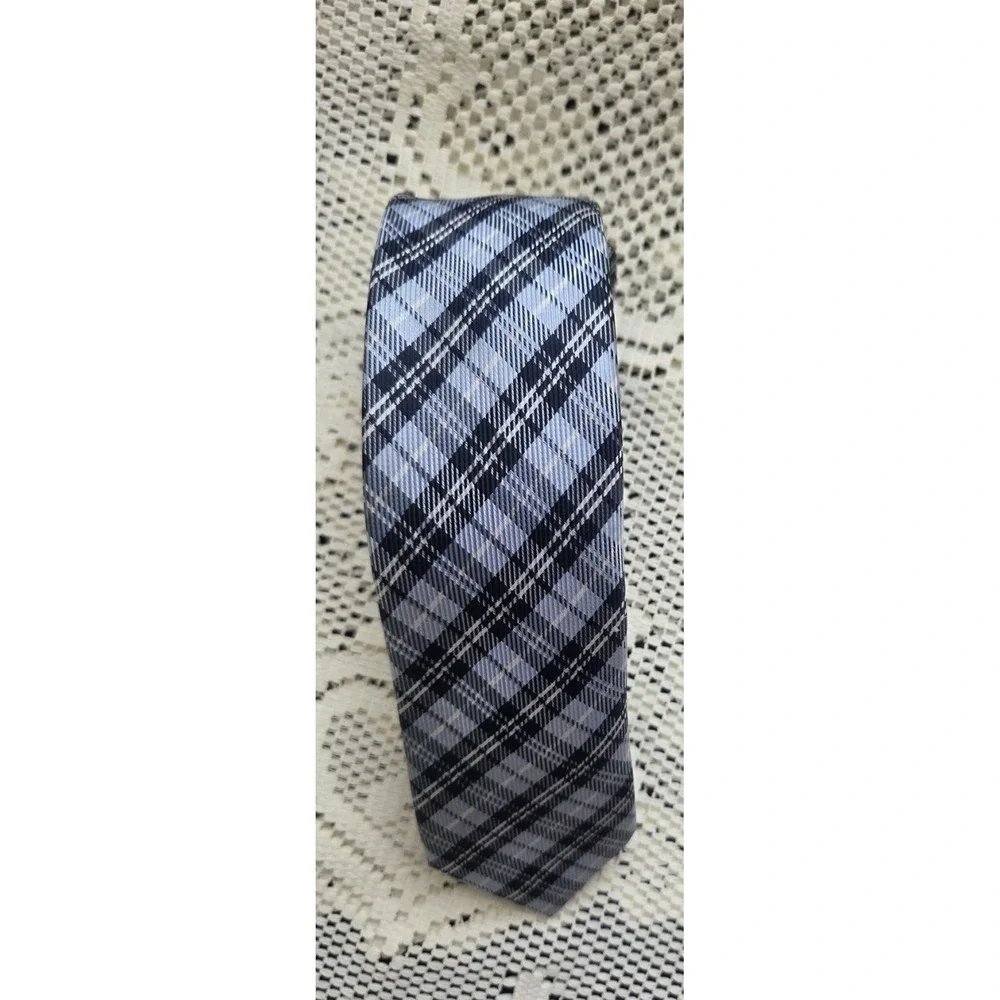 Giorgio Mariani Silk Tie,  Blue and White Plaid Pattern, Made in Italy Designer